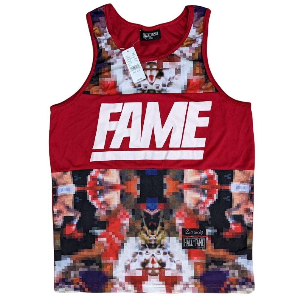 NWT HALL OF FAME HOF 2nd SUCKS Size S Digitally Edited Pixel Red Tank Top Rare